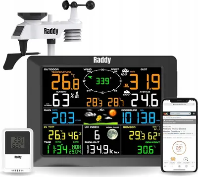 Zdjęcie produktu dla Raddy WF-100C stacja pogodowa 14w1 Wi-Fi solarna ekran 8'' nowa