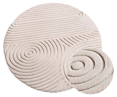 Produktbild von riess-ambiente Teppich ART DECO 150cm beige creme Kurzflor Indoor-Teppich mit 3D Hoch-Tief-Effekt rund