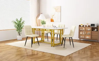 Produktbild von Edler Esstisch mit goldenen Metallbeinen für modernes Esszimmer - Leichtluxus Design in 120x70cm, Gold