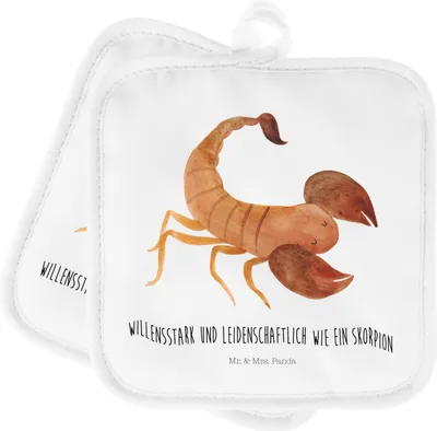 Produktbild von Mr. & Mrs. Panda Topfuntersetzer Sternzeichen Skorpion - Weiß - Geschenk, Kochlappen, topfhalter, Topflappen Set, Skorpione, 2er, Geburtstag Oktober, November