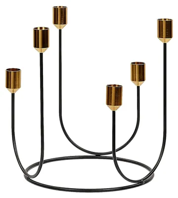 Produktbild von Mehrarmiger Kerzenständer aus Metall in Schwarz/Gold für 6 Tafelkerzen