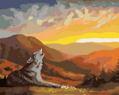 Produktbild von Zuty - Malen nach Zahlen - HEULENDER WOLF, SONNENUNTERGANG UND BERGE (D. RUSTY RUST), 40x50 cm, mit Keilrahmen (bereits gespannt)
