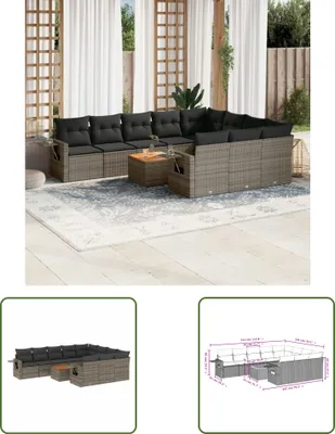 Produktbild von The Living Store 11-tlg. Garten-Sofagarnitur mit Kissen Grau Poly Rattan