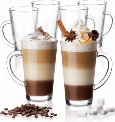 Produktbild von PLATINUX Latte Macchiato Gläser mit Griff aus Glas Set (6-Teilig) 270ml (max. 350ml) Teegläser Coffee Kaffeegläser