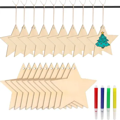 36 Holzsterne zum Basteln und Bemalen, Weihnachtsbaumschmuck mit Jutekordel