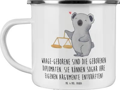 Produktbild von Mr. & Mrs. Panda Teetasse Diplomatische Waage - Weiß - Geschenk, Haferl, Geschenke Sternzeichen, Horoskop, Emaille Tasse, Pott, Charakter, Diplomatie, Becher, Astrologie