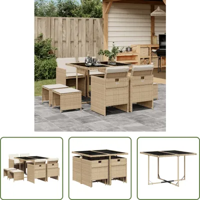 Produktbild von The Living Store 9-tlg. Garten-Essgruppe mit Kissen Beige Poly Rattan