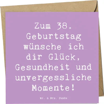 Produktbild von Mr. & Mrs. Panda Klappkarte Spruch 38. Geburtstag - Lavendeltraum - Geschenk, Glückwünsche, Glückwunschkarte, 38 Jahre, faltkarte, Meilenstein, Grußkarte, anlasskarte