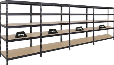 Produktbild von Mega Deal | 4x Schwerlastregal Rivet | HxBxT 180x120x60 cm | Fachlast 250kg | Schwarz