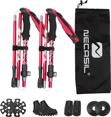 Produktbild von Trekkingstöcke faltbar verstellbar - Nordic Walking Stöcke 110-125cm - Wanderstöcke mit 4 Paar Gummipuffern für Trekking Rose