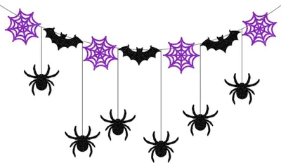Halloween-Girlande mit Fledermäusen, Spinnennetzen und Spinnen