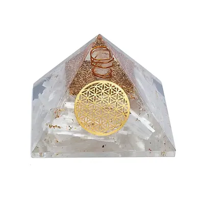 Image de Orgonite Pyramide Sélénite Fleur De Vie - 7x7x6 Cm