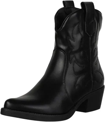 Produktbild von Damen Stiefeletten im Cowboy-Stil mit Blockabsatz, schwarz, Größe 38 EU