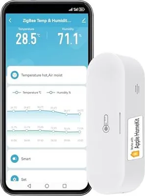 Produktbild von Intelligentes Thermometer Hygrometer: Zigbee -Temperaturfeuchtigkeitsmonitor -App -Warnungen, Dual -Netzteil, Datenspeicherexport, Hub erforderlich, U