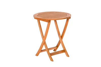 A wooden folding table on a white background.