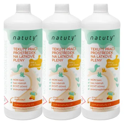 Imagen del producto de Natuty, detergente líquido para pañales de tela, 1 litro, pack económico de 3 unidades