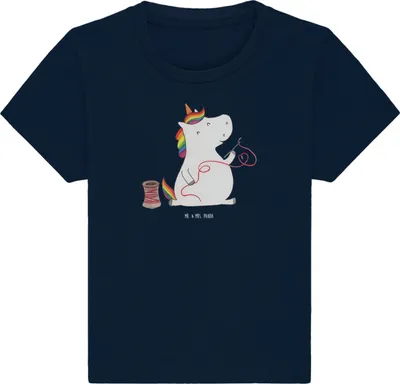 Produktbild von Mr. & Mrs. Panda Organic Baby Shirt Einhorn Näherin 24. - 36. Monat - French Navy - Geschenk, Freundin, Häkeln, Nähen, Top, Unicorn, Babyshirt, Basteln,  T-Shirt