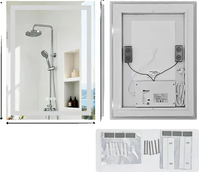 Image de Miroir de salle de bain, haut-parleur Bluetooth, éclairage à intensité variable, 70 x 50 cm