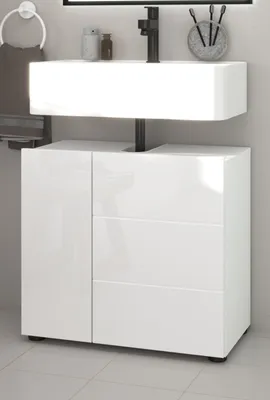 Produktbild von Waschbeckenunterschrank "Larik" in weiß Hochglanz, Waschtisch 60 x 56 cm