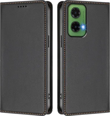 Produktbild von Handyhülle für Motorola Moto G35, Kunstleder Klapphülle Stoßfeste Magnetische Hülle mit Ständer Schwarz