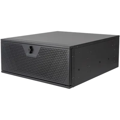 A black server rack drawer is shown against a white background.