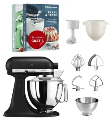 Produktbild von KitchenAid 4,8 L 5KSM175 Artisan Küchenmaschine Breadlover mit Getreidemühlenvorsatz + Brotbackschüssel Gusseisen Schwarz
