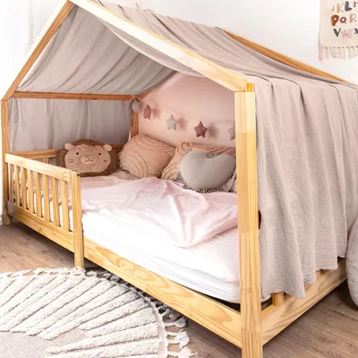 Imagen del producto de Dosel para cama casita 135x320 cm Beige claro con aplicación dorada - 1 panel