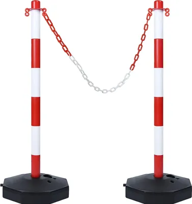 Produktbild von Słupek odgradzający 2 szt. plastikowy słupek z łańcuchem odgradzającym 140 cm i podstawą PE Słupek odgradzający PP 82 cm ogranicznik Elastyczny ogranicznik Czerwony+Biały CEEDIR