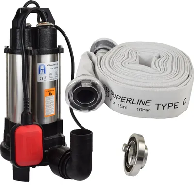 Produktbild von Agora-Tec® Bau-, Abwasser- und Schmutzwasserpumpe C 750W (mit Schneidwerk) mit 15 Meter C-Schlauch und STORZ Kupplung