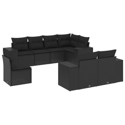 Zdjęcie produktu dla vidaXL 8-częściowa sofa ogrodowa z poduszkami z czarnego polirattanu