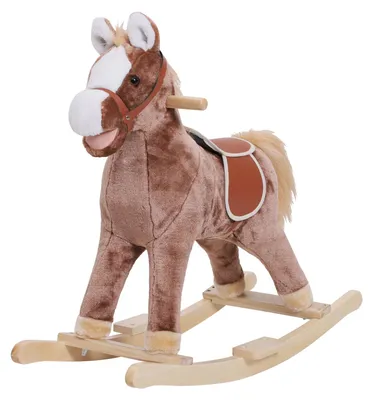 Produktbild von Spielzeugpferd fš¹r Kinder ab 3 Jahren mit Griffen, Metallrahmen und Holzsockel, Tragkraft 40 kg, 74 x 33 x 62 cm, Braun