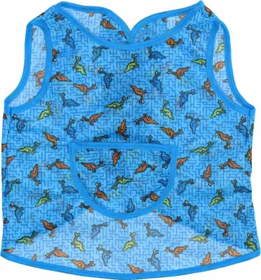 Produktbild von Kinderschürze hinten zum knöpfen Dederon Malschürze Jungenschürze blau versch. Muster, Größe:110/116, Farbe:blau Dinos