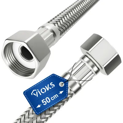 Image de Tuyau blindé en acier inoxydable, 50 cm, flexible avec raccord fileté de 1/2 pouce