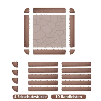 Produktbild von PVC Klickfliesen Randset 14-teilig, 10 Randleisten und 4 Eckstücke, Abschlussleisten für Balkon- und Terrassenfliesen