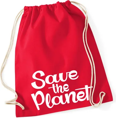 Produktbild von Huuraa Turnbeutel Save the Planet Schriftzug 12 Liter Classic Red Baumwolle Rucksack Geschenkidee