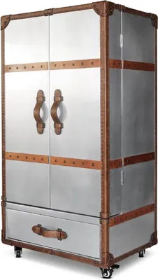 Obrázok produktu pre Casa Padrino luxusná vinotéka strieborná / hnedá 63 x 52 x v. 130 cm - Hliníková skriňa s pravou kožou - Barová skrinka v dizajne kufríka - Luxusný barový nábytok