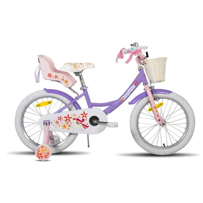 Produktbild von HILAND Joystar 18 Zoll Kinderfahrräder Mädchen mit Puppensitz, Stützräder, Korb, Schutzbleche, V-Brake-Bremsen, Lila