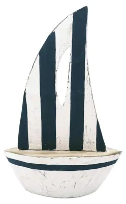 Dekorative Segelboot aus Holz, 16 x 5,5 x 25 cm, Blau-Weiß