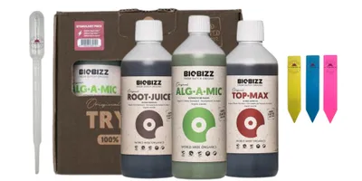 Produktbild von BioBizzDünger Set – Stimulator Try Pack (3-teilig, je 250 ml) – inkl. Pipette & 3 Pflanzenschilder
