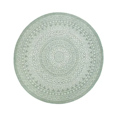 Produktbild von Volero - Outdoor Teppich Rund - Summer Azteca Grün - Ø 100 cm - Balkon, Garten, Terrasse - Boho, Ländlich, Modern