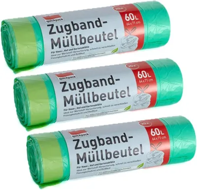 Produktbild von Müllsäcke 60L, 3er-Pack, Reißfest, Mit Zugband, für Haushalt