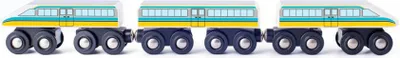 Produktbild von HOLZ EISENBAHN SCHNELLZUG KINDER Holzspielzeug Lokomotive Zug Lok Wagons Hänger