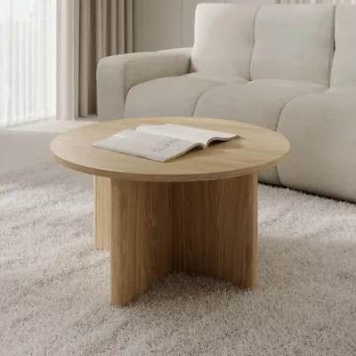 Productafbeelding van Salontafel, bijzettafel VIRONE, rond, geolied eikenhout, Japandi-stijl, 90 cm