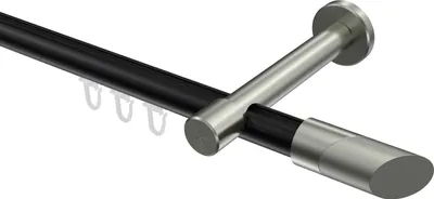 Produktbild von Interdeco Innenlaufstange / Gardinenstange mit Innenlauf Schwarz / Edelstahl-Optik, Typ Prestige Verano (Schräge Bicolor), 20 mm Ø 1-läufig, 600 cm
