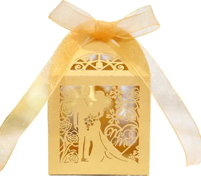 Produktbild von 50pcs Hochzeit Paar Süßigkeiten Boxen, Laser Cut Hochzeit Party Favor Box Süßigkeiten Tasche Schokolade Geschenk-Boxen