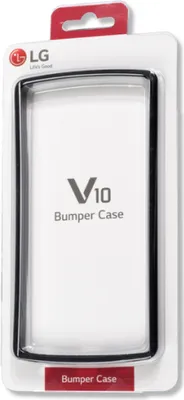 Product packaging for an LG V10 bumper case.