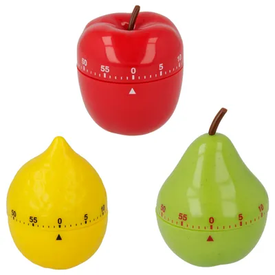 Three fruit-shaped kitchen timers.