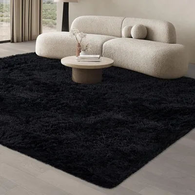 Image de Tapis à poils longs, salon, 200 x 300 cm, noir