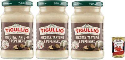 Produktbild von Star Tigullio GranPesto Ricotta Tartufo Pepe Nero, Ricotta Käse, Trüffel und schwarzer Pfeffer, 3x 190g Sauce Soße + Italian Gourmet polpa 400g