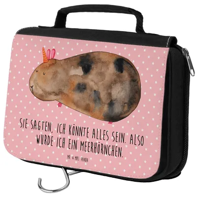 Produktbild von Mr. & Mrs. Panda kulturtäschchen Einhorn Meerschweinchen - Rot Pastell - Geschenk, Einhörner, Kosmetiktasche, Make-Up Tasche, Necessaire, Unicorn, Meerhörnchen